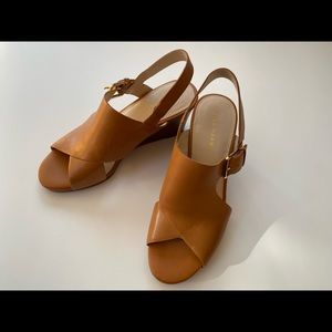 Cole Haan Peacan Leather Palms Grand Wedge Sandal 5.5B